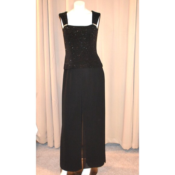 Vintage Black One Piece Pallazzo with Peplum Sparkle Top and Sheer Layover - Picture 1 of 8